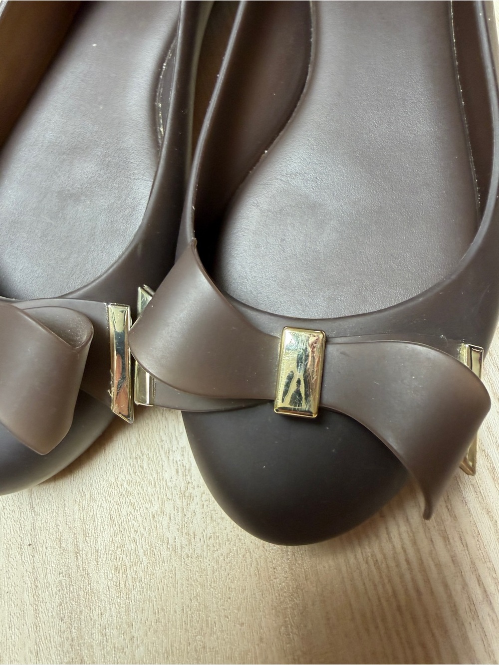 Melissa Womens Bow-Trim Jelly Ballet Flat Plum Brown Gold Size 8 EU 39 - Picture 4 of 8